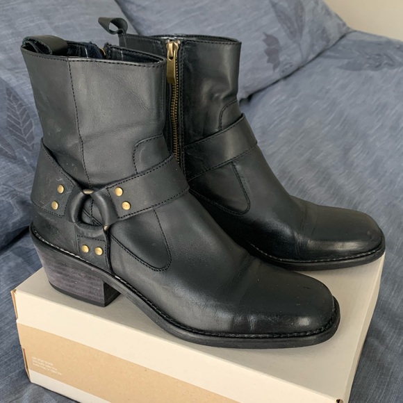 Zara Leather Boots Black Size 9/40 - Picture 1 of 8